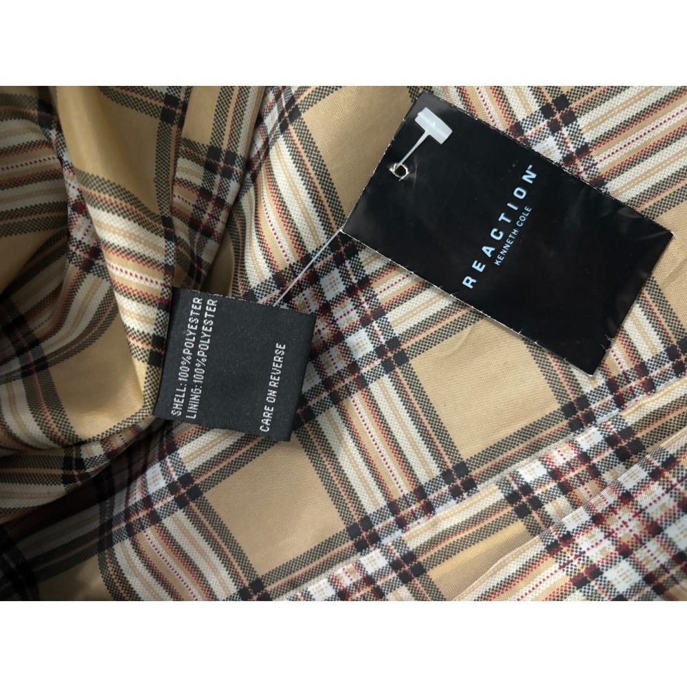 Kenneth Cole Reaction Women Black Trench Coat Plaid Lining Belted Jacket Size S - Picture 5 of 5